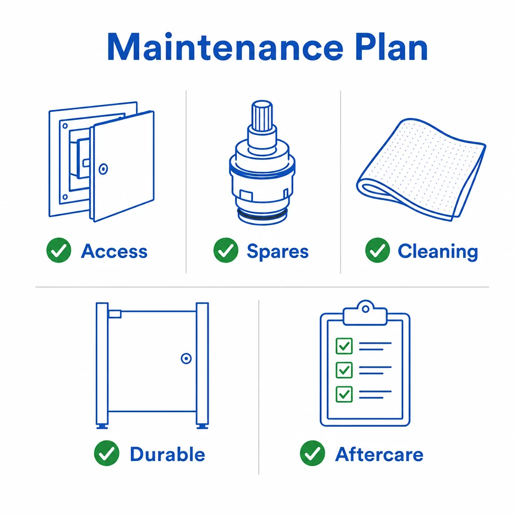 Maintenance planning graphic for a commercial washroom.