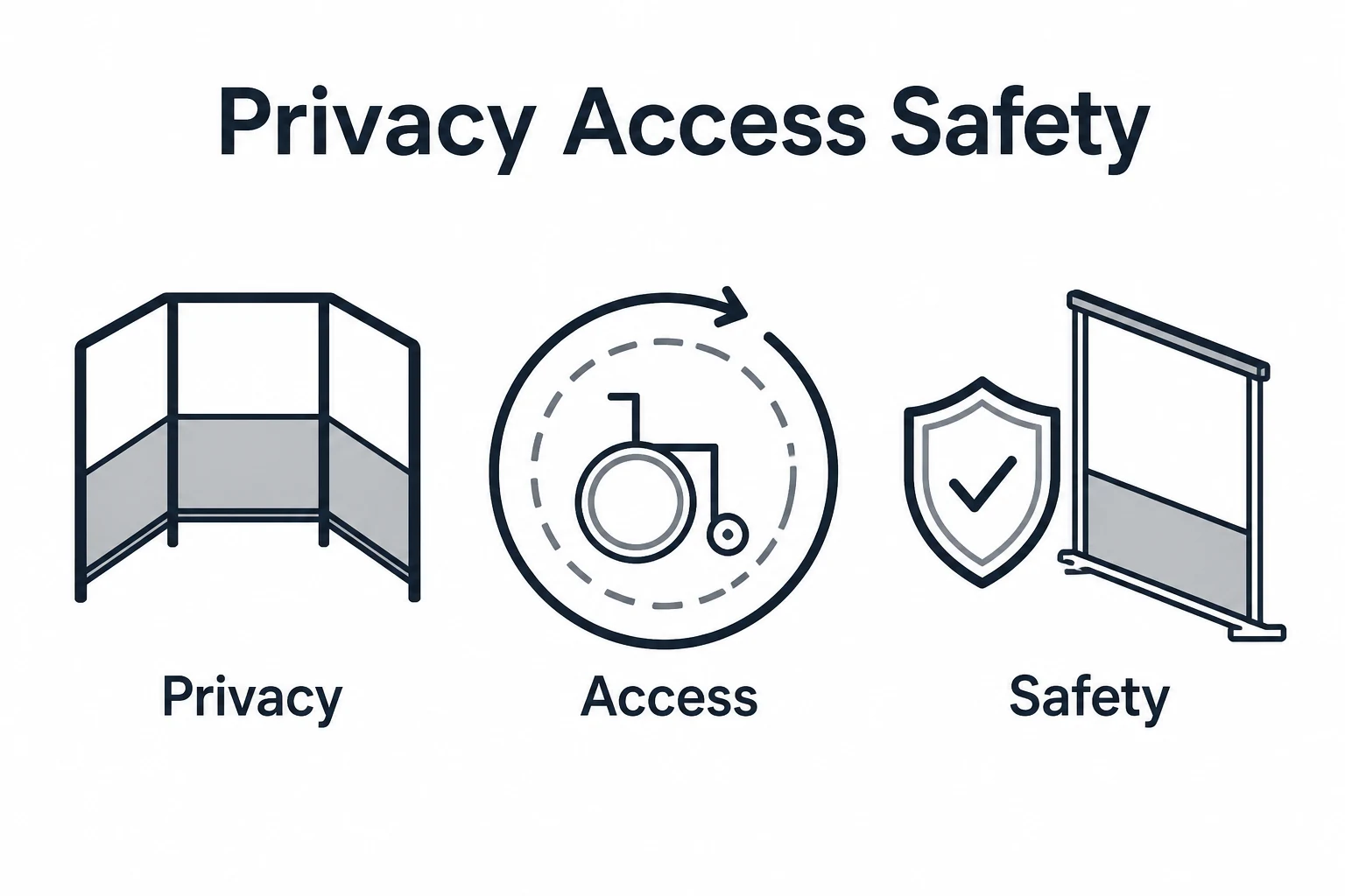 Graphic showing privacy, access and safety considerations for changing areas.